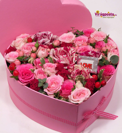 Virágposta - All you need is... - rózsaszín rózsadoboz